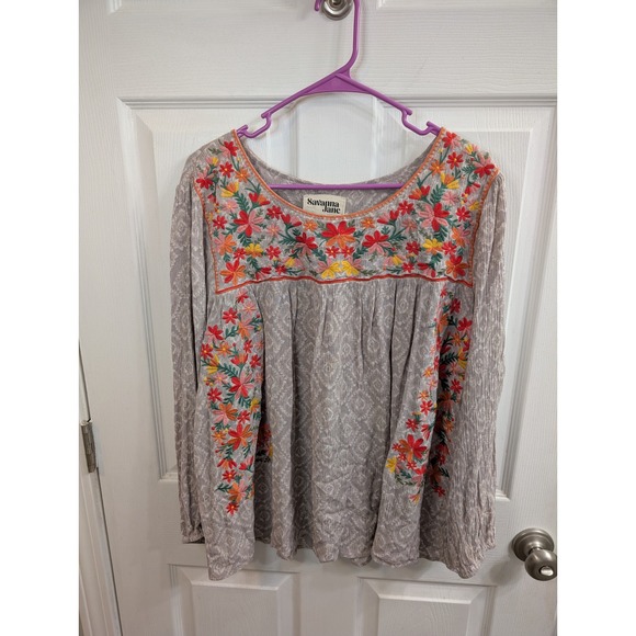 Savanna Jane Tops - Savanna Jane Embroidered Peasant Blouse Floral Boho Top - Size 1X